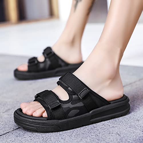 LEIYTFE Thick Sole Slippers Mens Casual Shoes Mens Summer Slides Non-slip Sandals and Slippers,Adjustable Double,Outdoor Walking Slippers(Nero,45 EU)