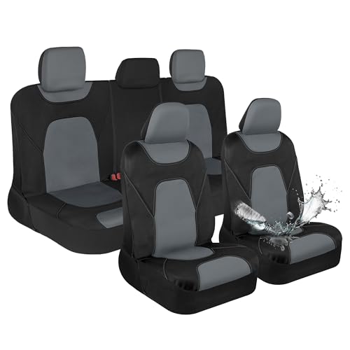 Image of Motor Trend Waterproof Car Seat Covers Full Set - Black & Gray Seat Covers for Car Front & 60 /40 Split Back Bench - Carseat Cover for Trucks, SUV - Universal Fit for Most Regular Size Vehicles