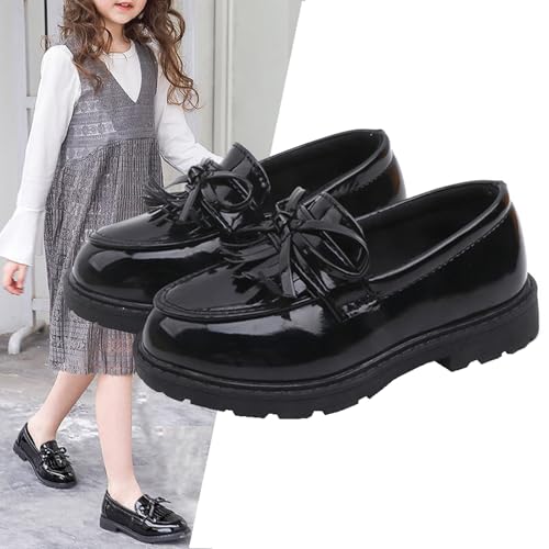 WUIWUIYU Girls Patent Leather Slip-On Penny Loafers Flats Bow Tassel Oxfords Moccasins Dress Shoes2