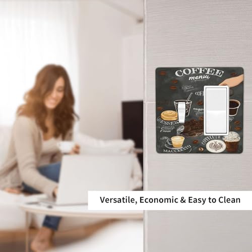 Decorative Outlet Covers Retro Coffee Cup Bean 2 Gang 1 Gang Wall Plate Cover Single Toggle Rocker Combo Light Switch Cover Plate Face Plate for Coffee Bar Kitchen Decor