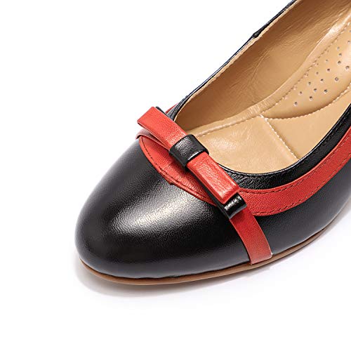 Image of Mona flying Women's Leather Chunky Pumps Dress High Heel Office Work Shoes