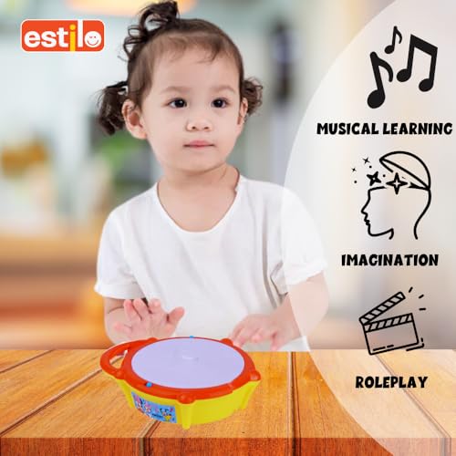 Image of Estilo Mickey Musical Flash Drum with 3D Lights | Sound Instrument Educational Toy for Children, Purple, 3 X AA Battery Operated Ages 3+