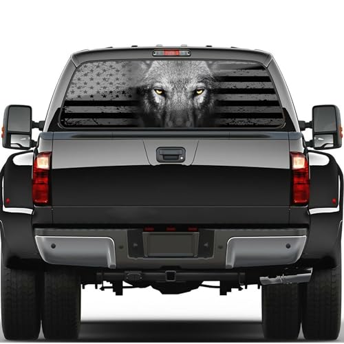 Image of Wolf American Flag Decal for Truck & Car (65x20in)