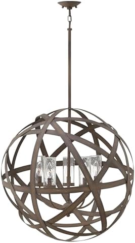 Hinkley Carson 26.25" Five Light 4W LED Outdoor Large Orb Pendant, Vintage Iron w/Clear Seedy Glass