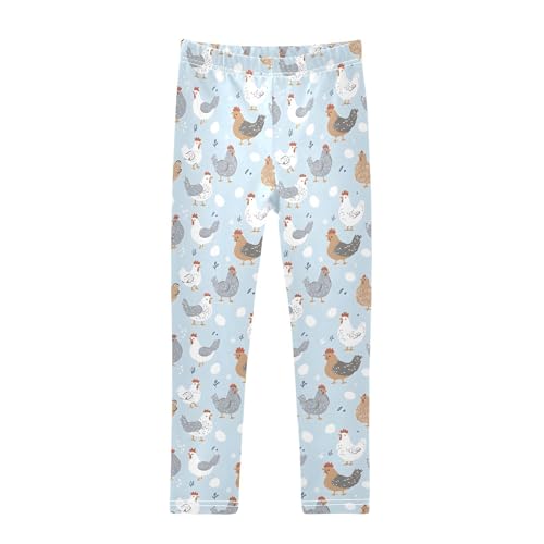 Cute Chicken Hen Egg Blue Girls Leggings Soft Stretch Workout Yoga Dance Pants for Kids Casual Tights