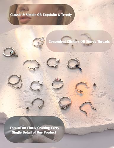 Jstyle 16G 10MM Septum Rings for Women Hypoallergenic Surgical Steel Septum Jewelry Heart Butterfly Nose Lip Piercing Hoop3