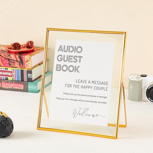 Image of Calculs Gold Wedding Floating Picture Frame Audio Guest Book Decorative Sign Photo Display Holders Signage Table Top (Gold)