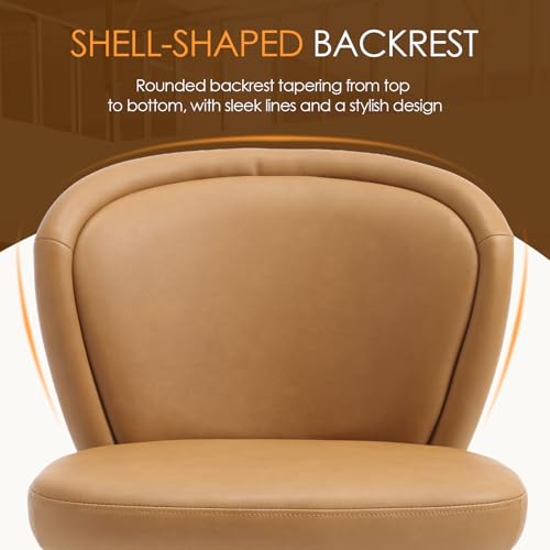 Image of HNY Swivel Counter Height Bar Stools Set of 6, 26 Inch Barstools with Wanlut Wooden Leg and Back, Faux Leather Upholstered Counter Stools for Kitchen Island, Brown