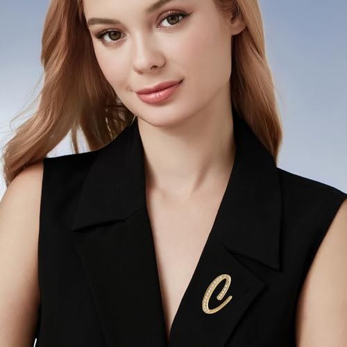 Image of Cicy Bell A-Z Initial 26 Letter Brooch Pins 18k Gold Plated Cubic Zirconia Breastpin Name Personalized Gifts for Women Men