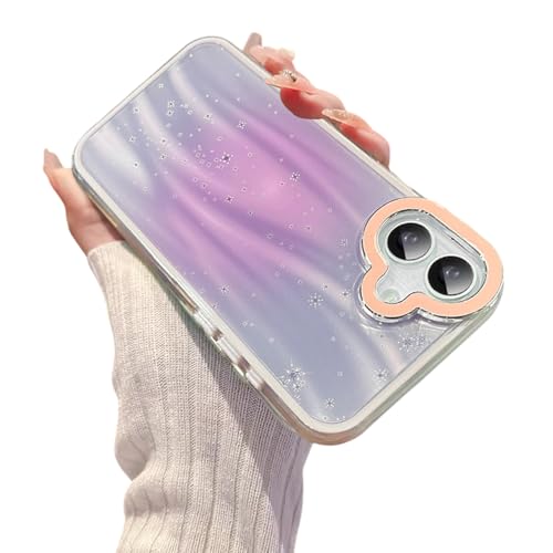 Image of VONZEE Compatible for iPhone 16 6.1'' Case Bling Star Gradient Shiny Colorful Case with Full Camera Protection Shockproof Case PC+TPU Glossy Shiny Cover for Girls Women,Pink