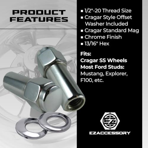 Image of Cragar Standard Mag Lug Nut 1 /2 inch-20 with Offset Washer Set of 24 Pcs