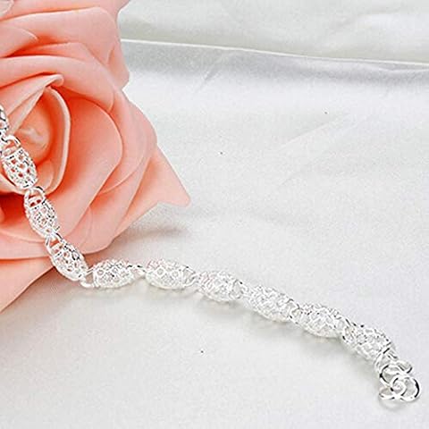 Lucare Jewelry Women's 925 Sterling Exquisite Silver Hollow Small Chain Bracelet Charm Wrist Bangle Clasp Gift Cover