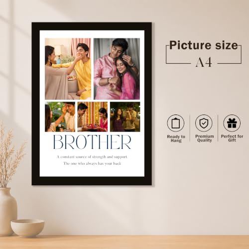 Image of Art Street Personalized Gift for Brother, Rakhi Photo Frame | 5 Image Collage with Custom Text, Customized Photo Frame for Brother, Wall Decor for Bedroom Living Room, A4 Size 8x12 Inch