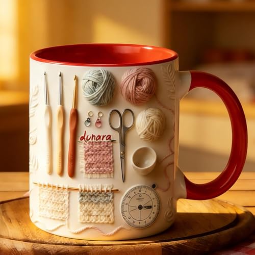 Love Crocheting Personalized Accent Mug, Custom Yarn Hooks Knitting Tools Drinking Cup with Names, Crochet Lovers Holiday Coffee Mug, Christmas Birthday Gifts for Crocheting Mom Grandma Wife - Image 4
