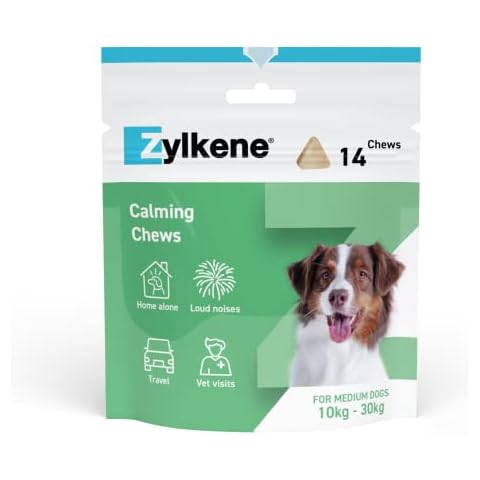Zylkene Calming Chews for Medium Dogs (10 to 30kg) | Help ease Pet Anxiety in challenging situations | Perfect for on the go, holidays, travelling, days out or pet boarding | 14 chews Cover