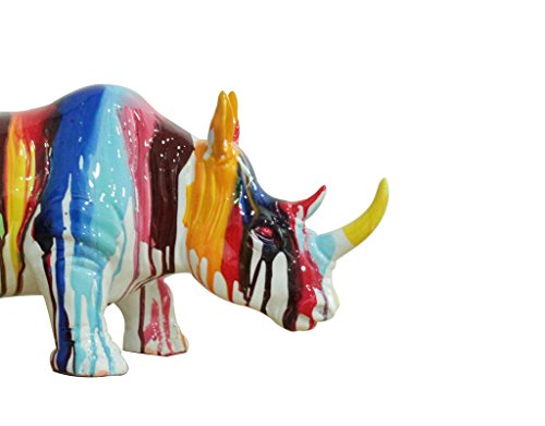 Meubletmoi Sculpture Rhinocéros Multicolore - Corne Jaune - déco Art Moderne