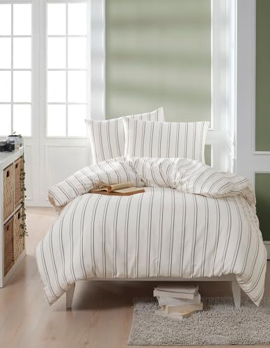 Parure de lit 155x220 cm beige en coton et polyester douce - 2