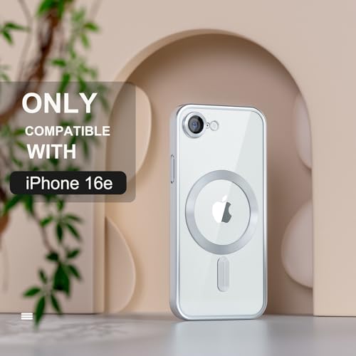 Image of Misea Magnetic for iPhone 17e / 16e Case Compatible with MagSafe Silver | [Never Yellowing] [Military Drop Protection] Full Camera Lens Protector Plating Soft Clear Phone Case for Women, Silver