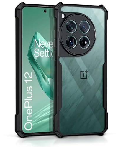 Image of WOW IMAGINE Shock Proof Clear Back Case Mobile Cover for 1+ OnePlus 12 5G (Hard | Hybrid PC + TPU | Full Armour Device & Camera Protection | Black)