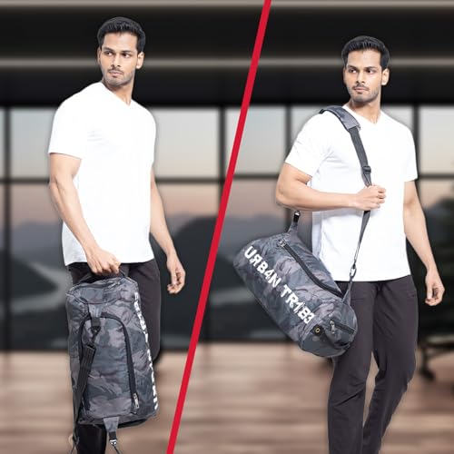 Image of URBAN TRIBE Plank 23L Gym Bag for Men and Women | Sports Duffle Bag with Shoe Compartment | Workout, Fitness, Exercise | Camo Green