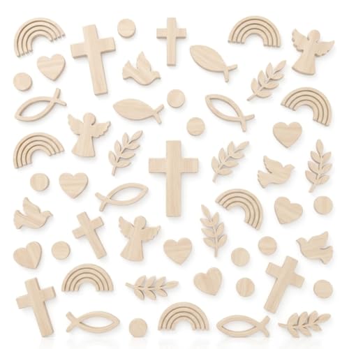 JIRVEX Décoration Baptême 200 Pièces en Bois Décorations de Table pour Baptême, Communion, Confirmation, Symboles Chrétiens Poisson Croix