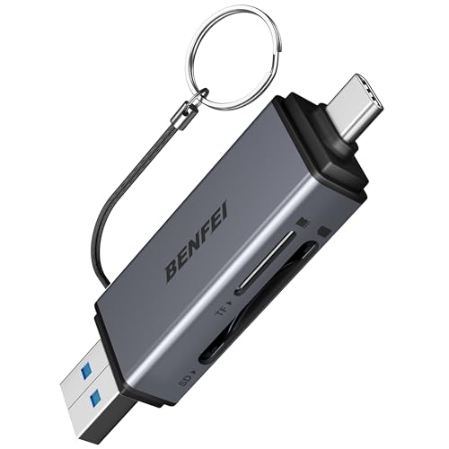 BENFEI Lector de Tarjetas SD/Micro SD, USB C/A Dual Connector Adaptador Tarjetas de Memoria, Soporta USB 3.0/SD/SDXC/Micro SD/Micro SDXC/MMC/RS-MMC, Compatible con iPhone 16/15, MacBook Pro, etc