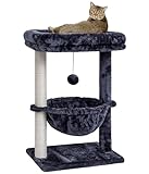 SYANDLVY Small Cat Tree for Indoor Cats, Activity Cat Tower with Scratching Post for Kittens, Cat Condo & Furniture with Basket & Hanging Ball for Play Rest