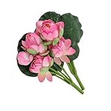 2Pcs Artificial Lotus Flower Decor, 12.5inch 7 Head Water Lilies, Outdoor Pond Plants, Silk Artificial Flower Lotus, Household Living Room and Dining Table Decoration (Pink)