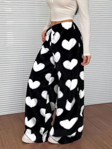 Image of ZAFUL Women's Fuzzy Plush Pajama Pants Wide Leg Pj Bottoms Lounge Pants