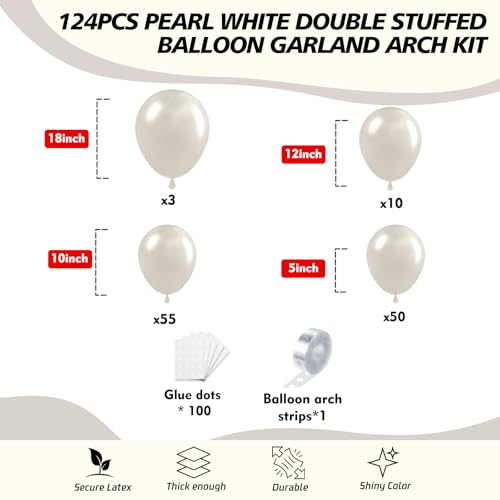 Image of 118Pcs Pearl Balloon Garland Arch Kit - Wedding Party Decorations with Pearl White Sand Double Stuffed Pearl Ivory Balloons for Engagement Bridal Shower Birthday Baby Shower Party Decorations