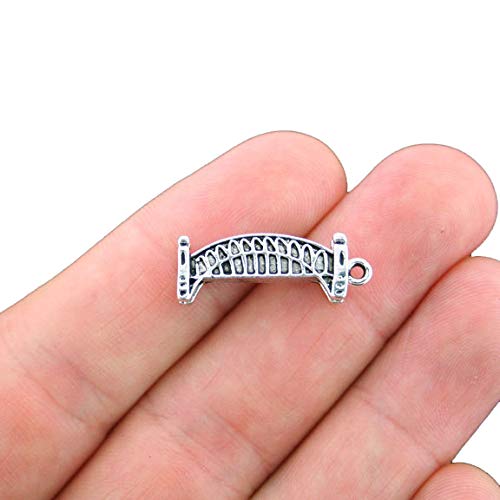5 Bridge Charms Antique Silver Tone 3D Arch Bridge -