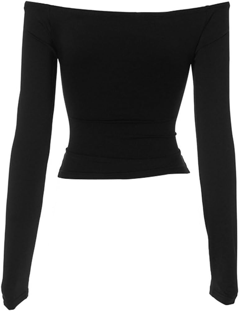 Women's Sexy Ruched Ruffle Cut Out Crop Top Long Sleeve Backless Off Shoulder Bodycon Slim T Shirt Streetwear - Image 4