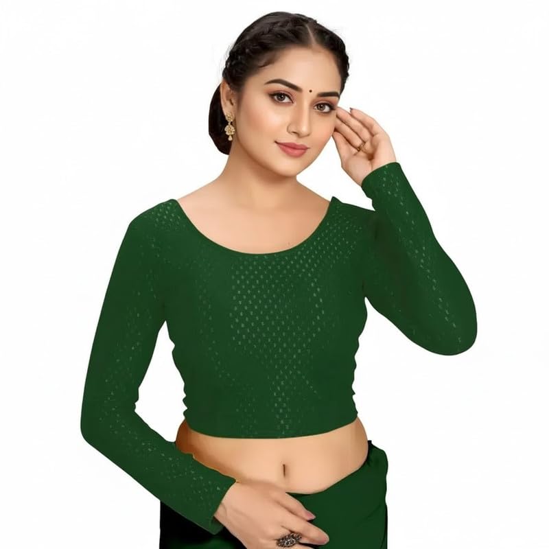 paarth enterprise Full Sleeve Readymade Blouse for Women Green Color-picture-34