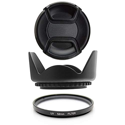 Kit 52mm Protecteur Filtre UV, Paresoleil et Cache de Protection pour Nikon D7100 D7000 D5300 D5200 D5100 D5000 D3300 D3200 D3100 D3000 D90 D80