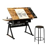 Garvee Height Adjustable Drafting Table, 0-75°Tilting Drawing Desk Artist Table w/Stool...