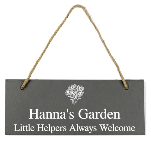 Personalised Flower Motif Hanging Garden Slate Sign Plaque