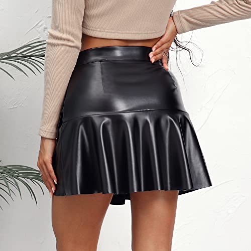 Women's Faux Leather Pleated Mini Skirt Flared Bodycon High Waist Irregular Hem Y2K Party Skirts2