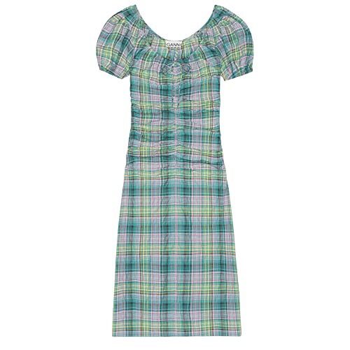 Kleid Seersucker Check Gathered 40 Grün