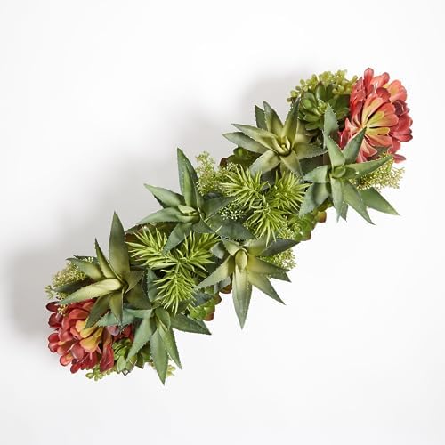 Image of the CG Hunter Oblong Faux Succulent Arrangement, Premium Artificial Indoor Plant Enhances Interior Design, Display on any Surface in Your Home Adding an Inviting Touch of Nature, Grey Planter Pot Included 