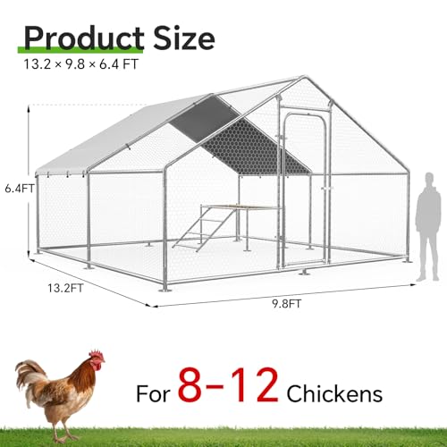 Image of 13.2x9.9 FT Large Metal Chicken Coop, Walk-in Poultry Run Enclosure