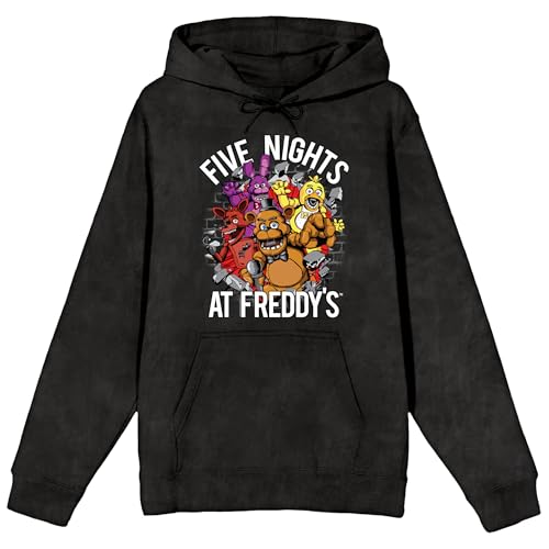 Bioworld Five Nights At Freddys Character Burst Adult Mineral Wash Black Salt Long Sleeve Hooded Sweatshirt-Large