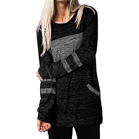 Voopptaw Crewneck Sweatshirt Women Long Cotton Color Block Jumpers Striped Long Sleeve Tops Black XL Cover