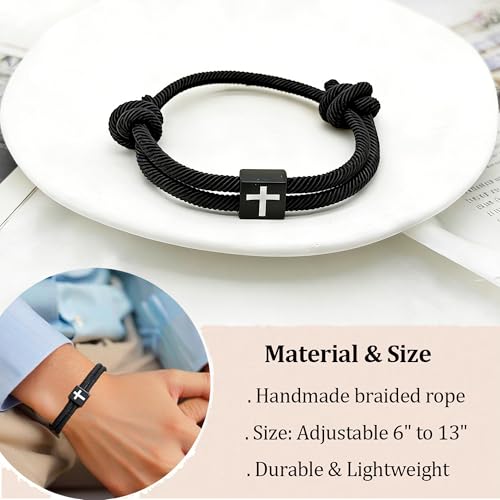 Image of Cross Bracelet Gifts for Baptism First Communion Confirmation, Christian Religious Christening Gift for Boys Men Son Girls Grandson Nephew Godson Teens