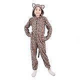 Kids Cheetah Onesie Leopard Costume for Boys Girls Halloween Animals Onesie Costume 5-6Y