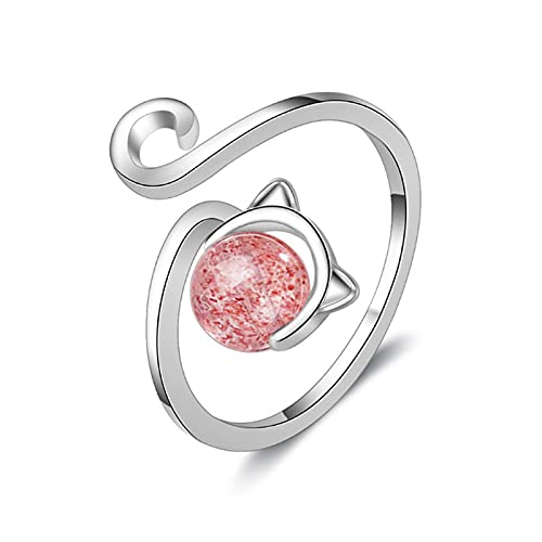 Bague ajustable chaton en agate rose et zircon pour femme en argent