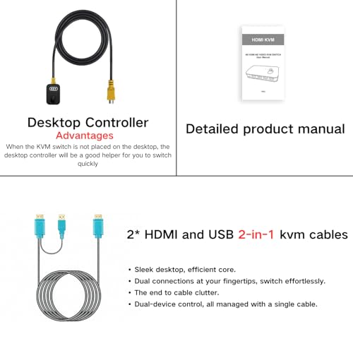 Image of DGODRT HDMI USB KVM Switch Selector For 2 Computers Share Keyboard Mouse Printer And One HD 4K Monitor, 2 KVM Cables Included