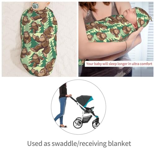 Image of Funny Gorillas and Tree Newborn Swaddle Blankets Hat Sets Soft Baby Receiving Blanket Swaddle for Baby Shower Infant Boy Girl Gift