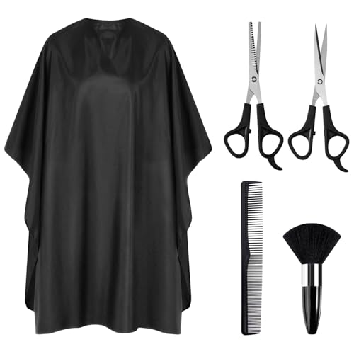 5 Piezas Set de Capa Peluqueria Profesional, Capa Cortar Pelo con Tijeras Peluqueria, Cepillo para el Cuello y Peine, Impermeable Capas de Peluquería para Peinado, Cortes y Colores, Hombres y Mujeres