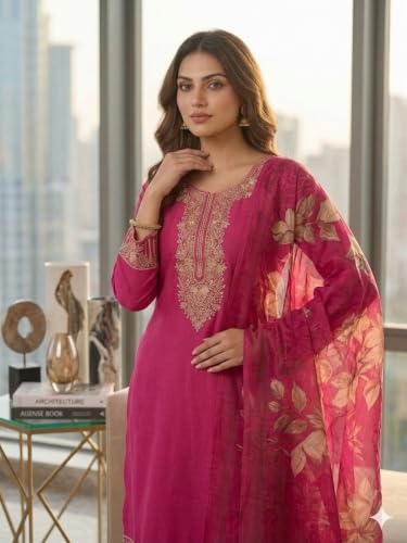 Image of KD Women Embroidery Rayon Kurta Pant Set with Dupatta | Kurta Set for Women | Daily Office & Festive Traditional | Stylish Kurti Pant Set with Dupatta