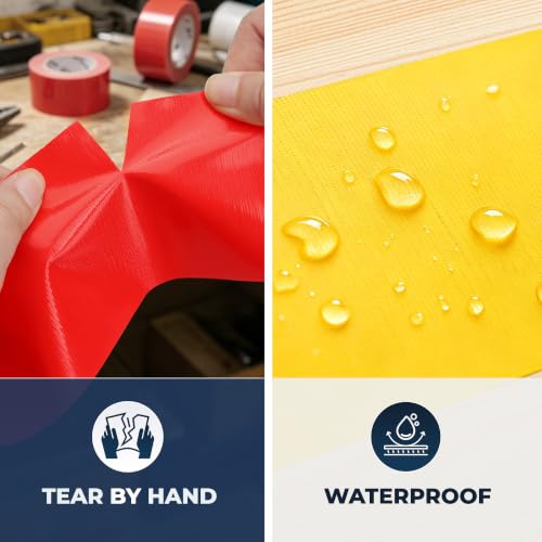 Image of Reniteco 3 Pack Duct Tape, 2 in x 10 Yards Heavy Duty, High-Density Mesh - Clean Tear, No Residue, Waterproof, UV Resistant, for DIY, Color-Coding, Home & Outdoor (Red, Navy Blue, Yellow)